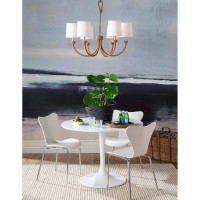 Bimini Small Chandelier with natural woven seagrass, looped detailing, and six white linen shades.