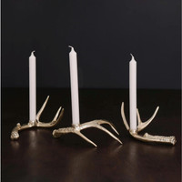 Western Sierra Modern Antler Candlestick Gold Set 3 (Gold) - Candlestick Side View | Bone & Brass