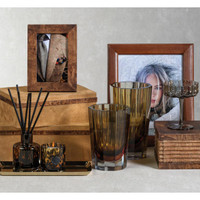 Cortina Suede Decorative Box, Burlwood Trim, Large - Box Detail | Bone & Brass