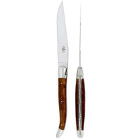 Forge de Laguiole 2 Piece Steak Knife Set Thuya Burl Shiny Finish | Bone & Brass