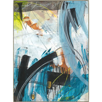 Abstract giclee canvas painting by Wendy Kleine with blue, black, white, and yellow brushstrokes.