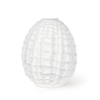 White ceramic Caspian vase with unique textured ridges and an oval shape.