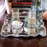 Silver Organic Pearl Medium Rectangular Tray w/ Handles - Tray Detail | Bone & Brass