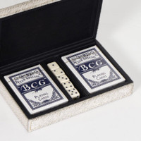 Andres Hair on Hide Playing Card Set - Grey - Side View | Bone & Brass