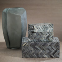 Mayfair Grey Bone Braided Decorative Box, Large - Box Detail | Bone & Brass