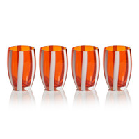 Pesaro Orange w/ White Stripes Stemless Glasses, Set 4 - Glass Side View | Bone & Brass