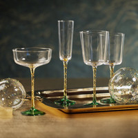 Sachi Amber & Green Cocktail / Martini Glasses, Set 4 - Glass Detail | Bone & Brass