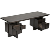Modern ebony walnut bridge desk with four open drawers, clean lines, and practical proportions.