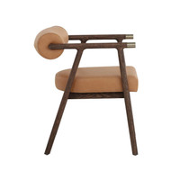 Sova Camel Leather & Brown Oak Dining Armchair - Chair Detail | Bone & Brass