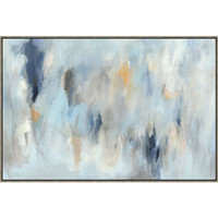Abstract giclee painting by Guseul Park with blue, gray, white, and orange brushstrokes in a gold frame.