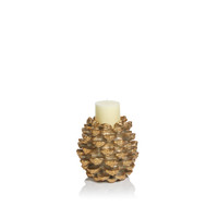 Keona Golden Pine Cone Pillar Candle Holder - Candle Holder Side View | Bone & Brass