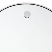 Close-up of a 36" circular mirror with a polished nickel frame and hanging detail.