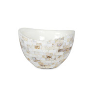 Jake Mother Pearl Bowl, 7.5" wide, with iridescent square mosaic tiles in white, cream, and beige.