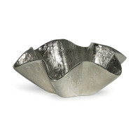 Small silver metallic Pedicoat bowl with ruffled edges and textured finish.