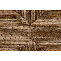 Close-up of natural sea grass weaving with a cross pattern, showing texture and warm brown tones.