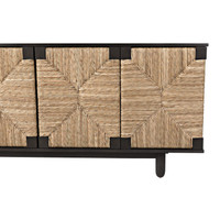 Brook 4-door black mahogany and natural sea grass sideboard with woven geometric pattern.