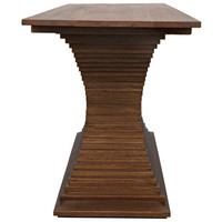 Dark walnut Cambio Console with hand-carved, ridged, hourglass-shaped base.