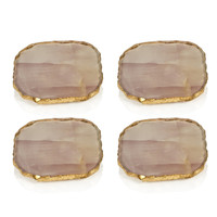 Vivienne 4-Piece Agate Pink Marble Glass Coaster Set - Coaster Top View | Bone & Brass