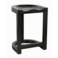 Black mahogany Saddle counter stool with a curved seat and hand-rubbed finish.