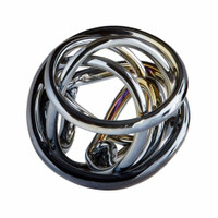 Extra-large iridescent glass sphere with intricate loops and color variations, 8" diameter.