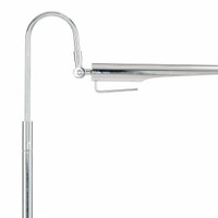 Raven floor lamp in polished nickel with an adjustable, bird-like shade and sleek, aerodynamic design.