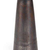 Ellis Blackened Zinc Accent Table, a modern industrial-style table with a smooth, dark, textured finish.