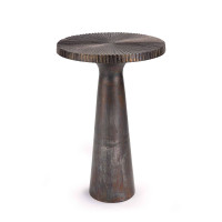 Ellis Blackened Zinc Accent Table, sand-casted aluminum with a textured round top and conical base.
