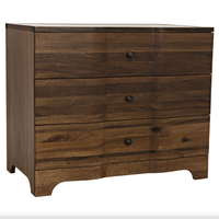 Dark walnut Claud chest with three waved drawers and round ebony knobs.