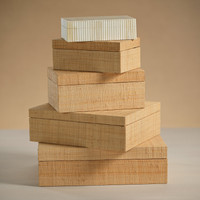 Matua Natural Grasscloth Decorative Box, Medium - Box Detail | Bone & Brass