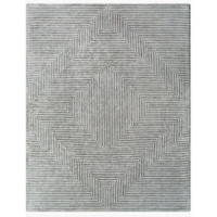 Charcoal grey and light grey striped viscose rug with a modern geometric hand-tufted design.