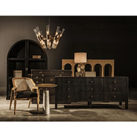 Dark mahogany Conrad 9-drawer dresser with brass pulls, fluted design, and a modern aesthetic.