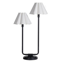 Polly Double Arm Table Lamp - Blackened Brass White Shade | Bone & Brass