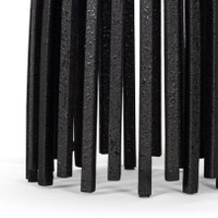 Close-up of the Webbed Table Lamp base, featuring sculpted blackened iron metal rods with a textured finish.