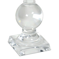 Clear acrylic accent table base with a spherical detail and square bottom.