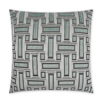 Square Brix Mist throw pillow with a geometric pattern of teal, grey, and white rectangles.
