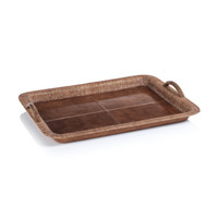 Rosso Leather & Raffia Serving Tray, Large | Bone & Brass