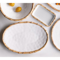 Vida Natural Bamboo & White Large Oval Serving Platter - Platter Detail | Bone & Brass