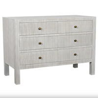 White solid mahogany Conrad 6-drawer dresser with textured finish and brass hardware, coastal style.