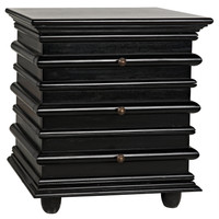 Ascona hand-rubbed black mahogany side table with three drawers and classic design.