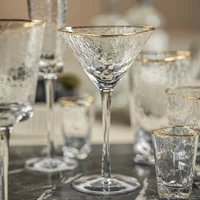 Kamarone Triangular Martini Glasses with Gold Rim, Set of 4 - Glass Stem Detail | Bone & Brass