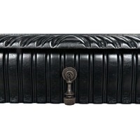 Black Portuguese solid mahogany desk with hand-rubbed finish, spool turning, and metal and brass pull.