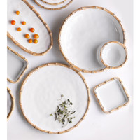 Vida White & Natural Bamboo Round Platter - Platter Detail | Bone & Brass