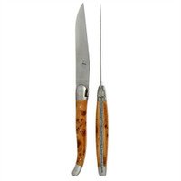 Forge de Laguiole 2 Piece Steak Knife Set Juniper Handle Satin Finish | Bone & Brass