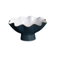 Encanto Midnight Blue & White Small Pedestal Serving Bowl | Bone & Brass