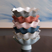 Encanto Midnight Blue & White Small Pedestal Serving Bowl - Bowl Top View | Bone & Brass