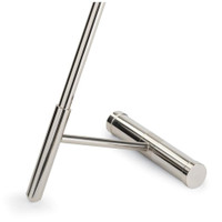 Close-up of Spyder accent table's nickel brass metal base with unique kickstand design.