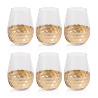 Victoria Stemless Gold Wine Glasses, Set 6 - Glass Stem Detail | Bone & Brass