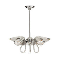 Keaton Pendant Light with three polished nickel perforated metal diffusers and clear glass bulbs.