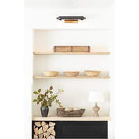 Devon Small Picture Light in oil rubbed bronze, illuminating a white shelf with decor.