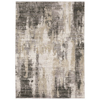 Contemporary polyester rug with abstract ivory, grey, and black patterns.